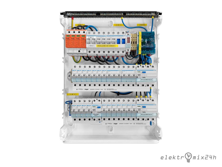 Rozdzielnica natynkowa z przełącznikiem sieć - agregat, 3x18 modułów
