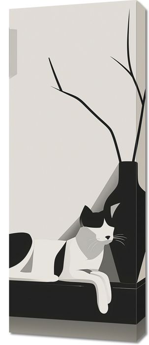 Obraz 40x100cm Kot w Odcieniach Szarości