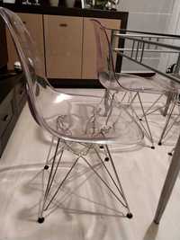 Designerskie krzesła przezroczyste na srebrnym stelażu - 4 szt