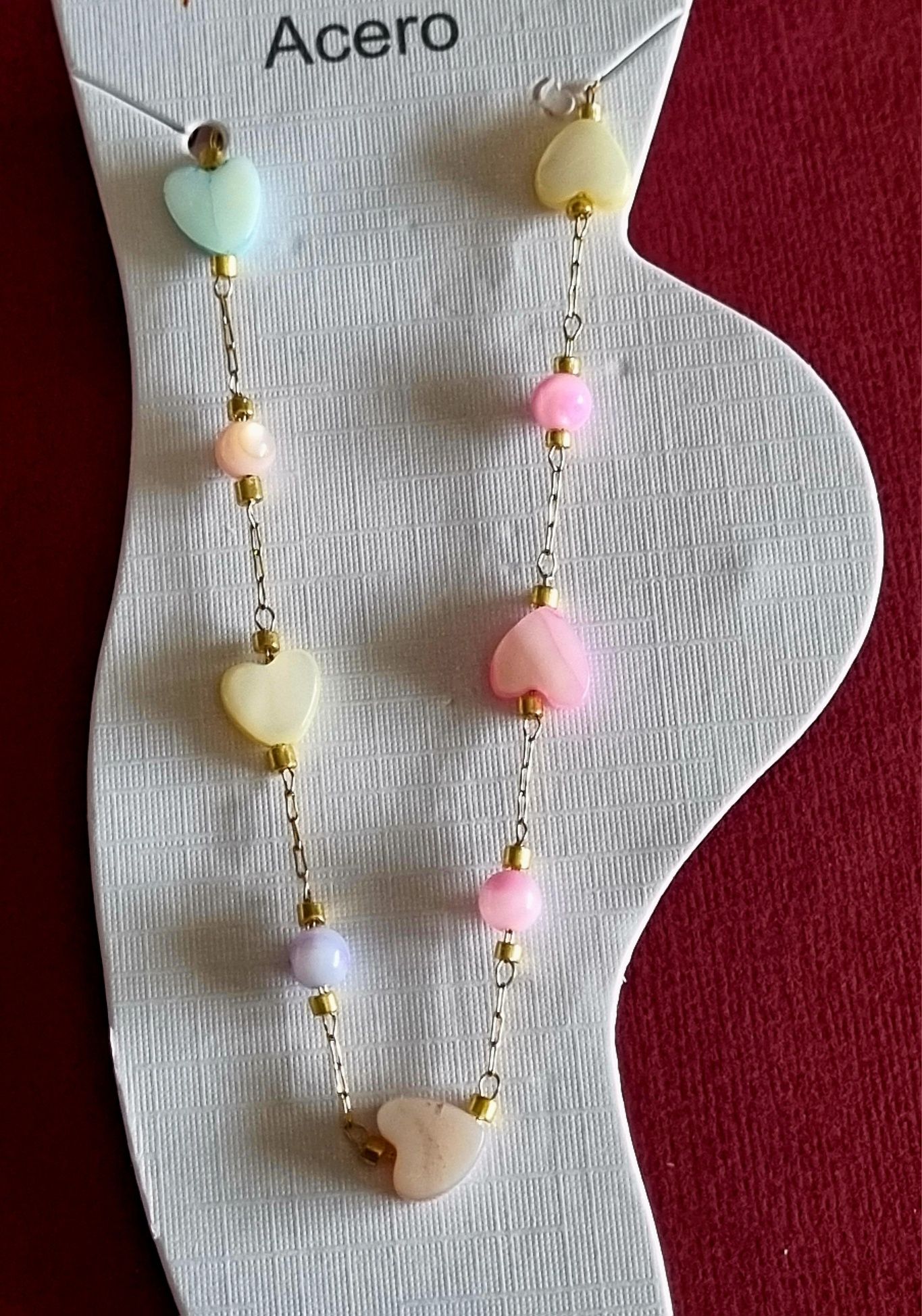 Pulseiras de tornozelo, aço, com trevos/corações coloridos. Extensor