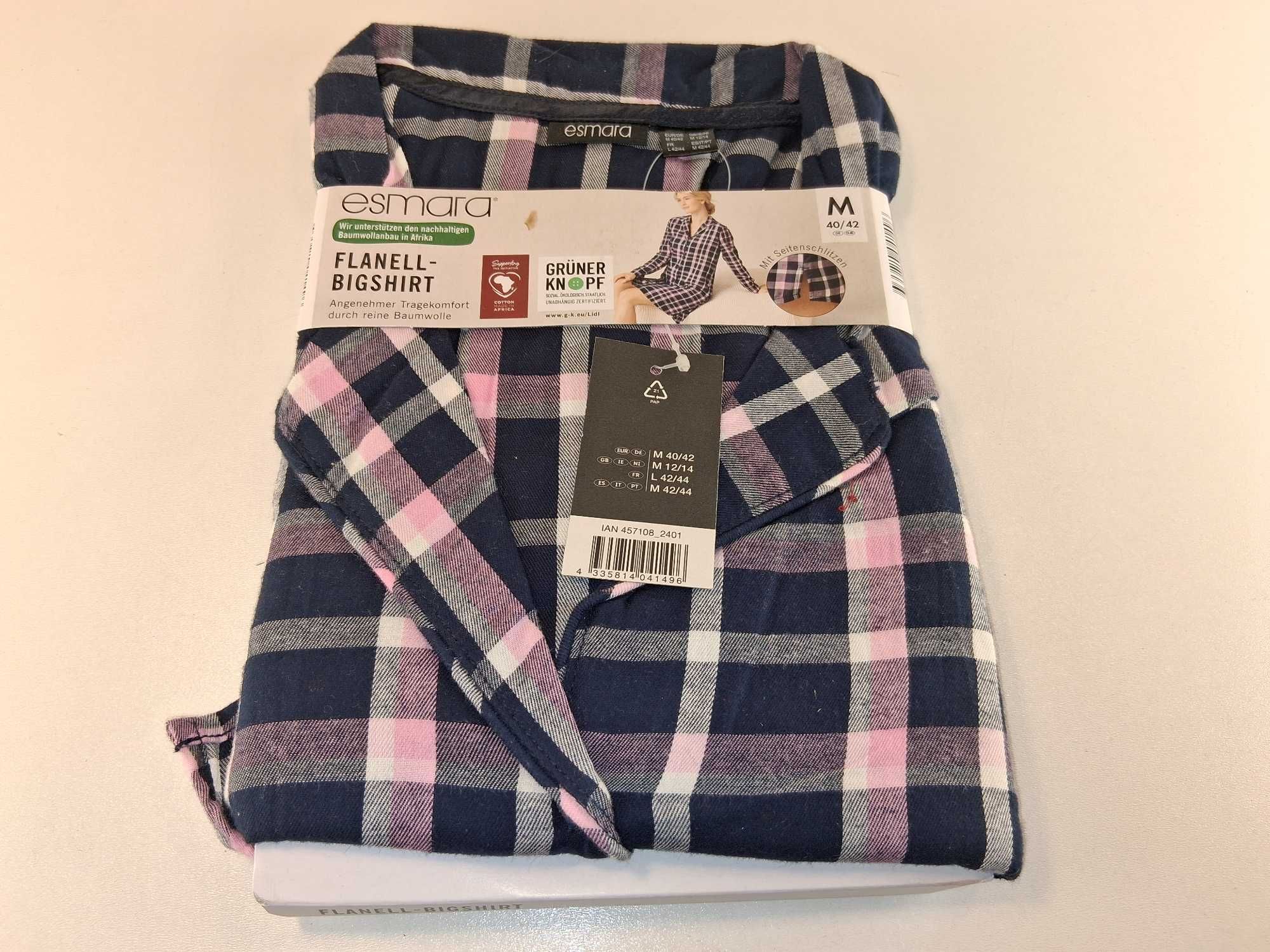 A151 Esmara Koszula Nocna Flanelowa Damska M 40/42 Bigshirt