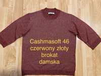 Cashmasoft rozm 46 3XL damska bluzka sweterek rękaw 3/4 czerwona złoty