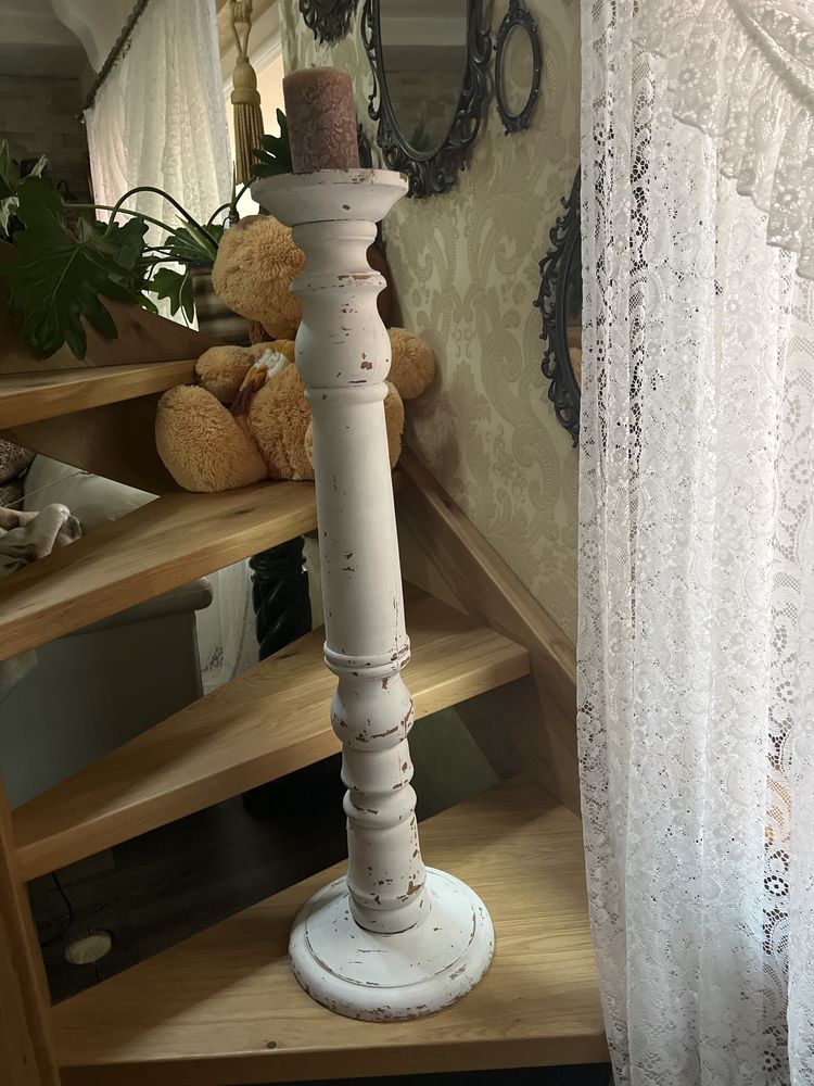 Wielki świecznik kandelabr drewniany VINTAGE Boho 87 cm