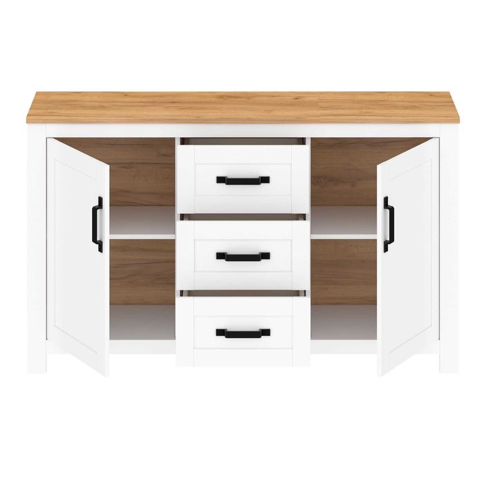 Komoda 150 cm 2 drzwiowa 3 szuflady kolor biały/ kraft złoty