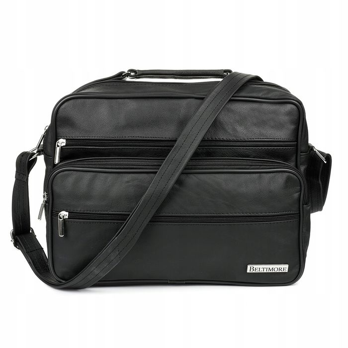 Czarna duża męska skórzana listonoszka solidna mocna premium prezent