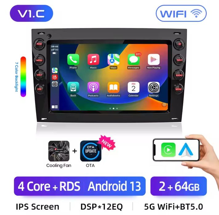 Rádio 7" Renault megane 2 Carplay Android Auto GPS wifi BT 2/64GB novo