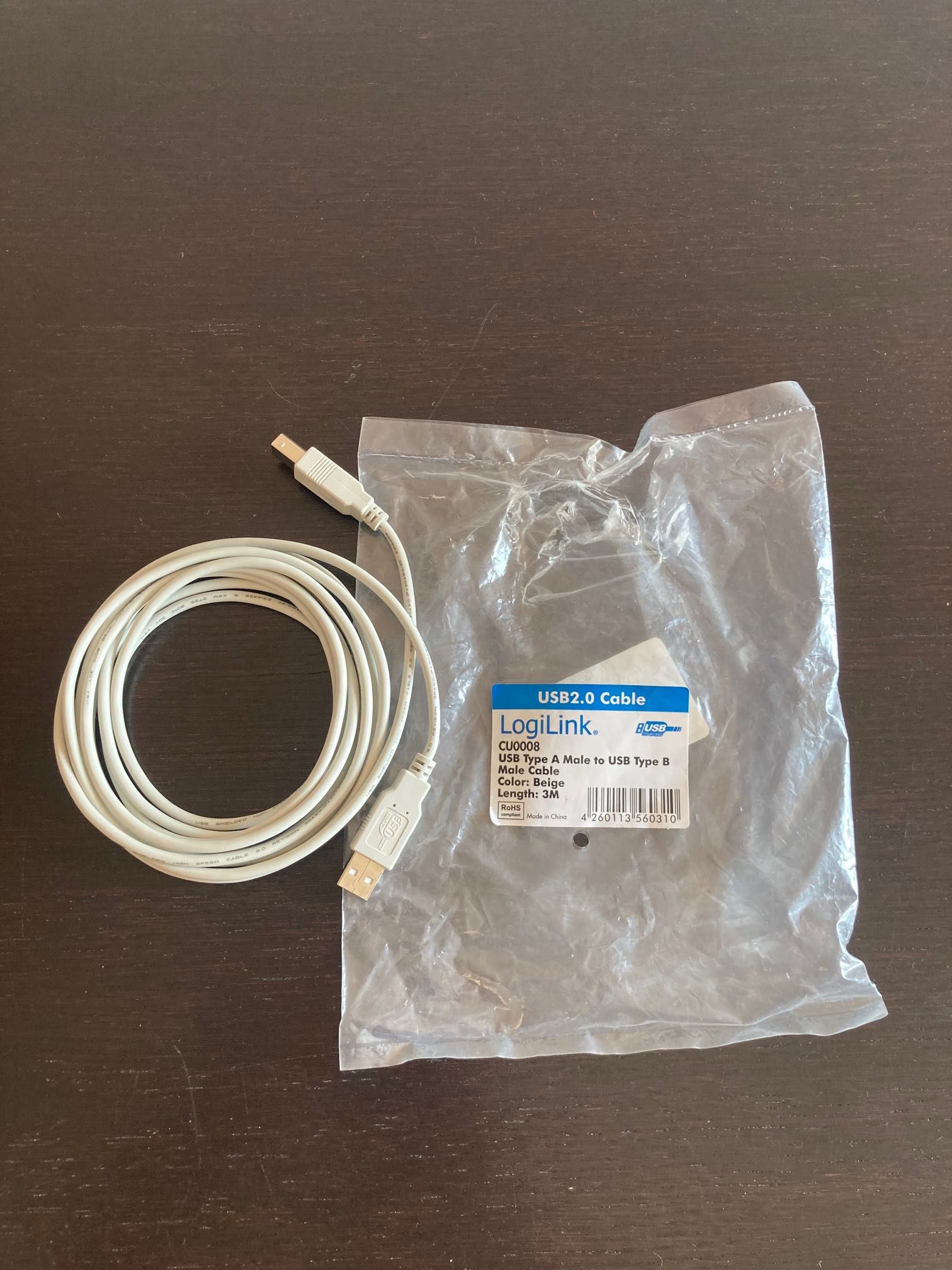 Kabel danych USB  A-B LogiLink - 3 metry (nieużywany)