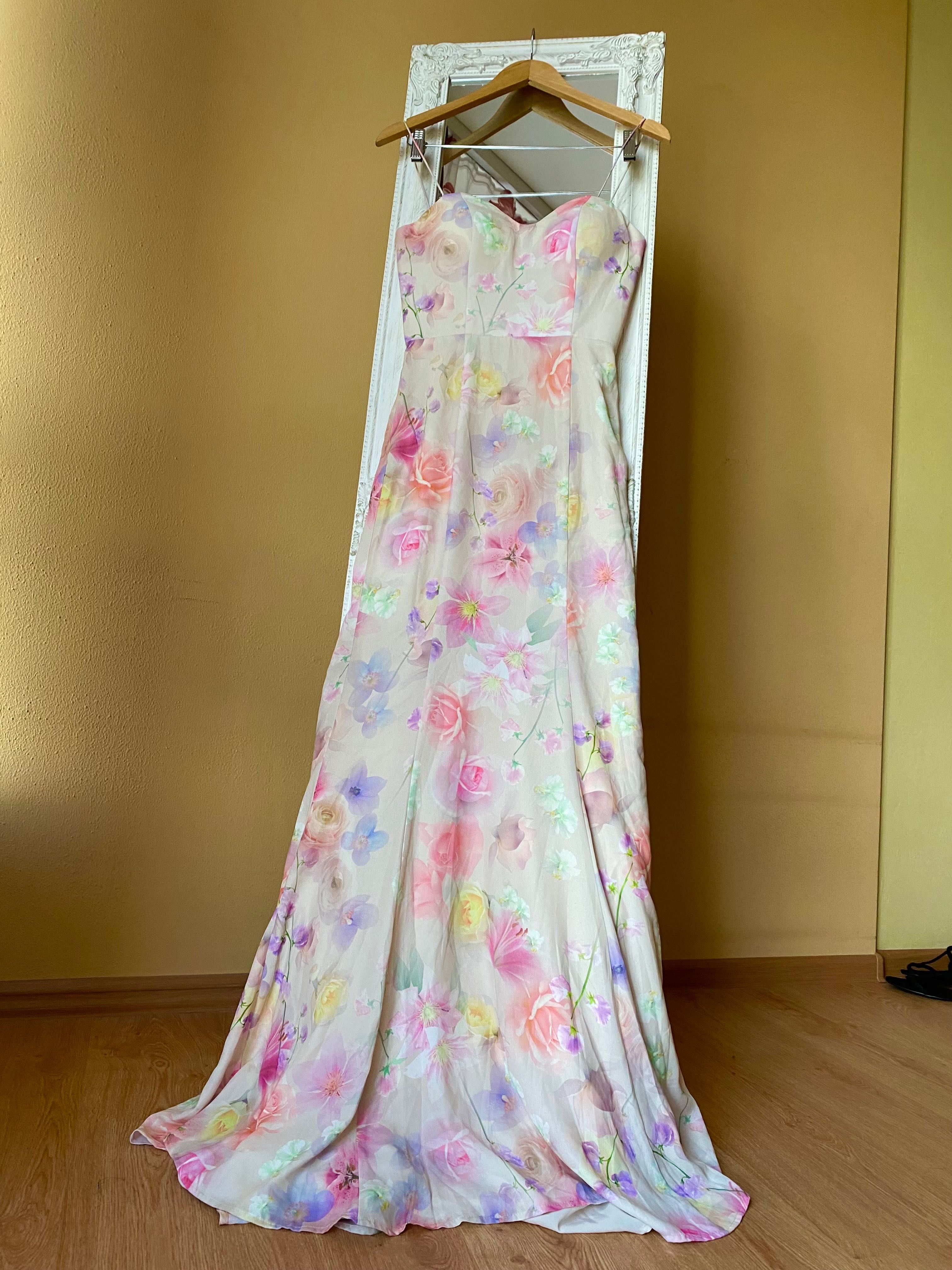 Розкішна вечірня сукня максі квітковий принт зі шлейфом для фотосесії