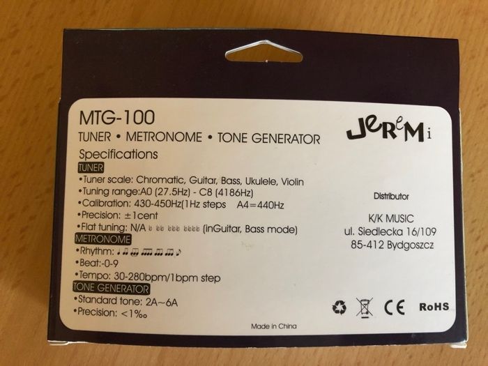 Tuner / metronom / generator tonów MTG-100 Jeremi, tuner na gryf JOYO