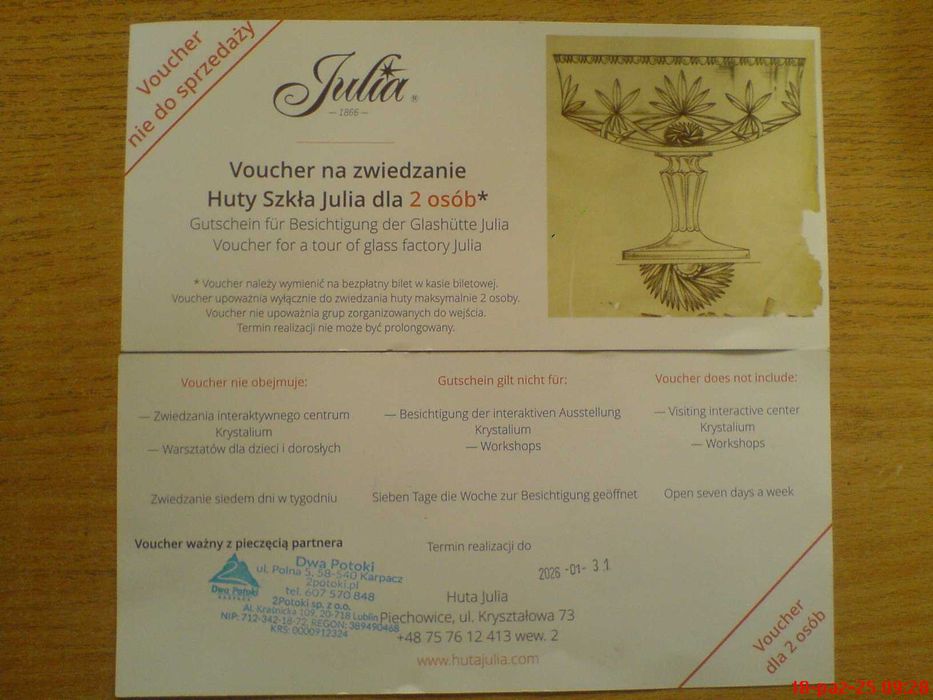 bilety voucher huta szkła + tor zjazdowy