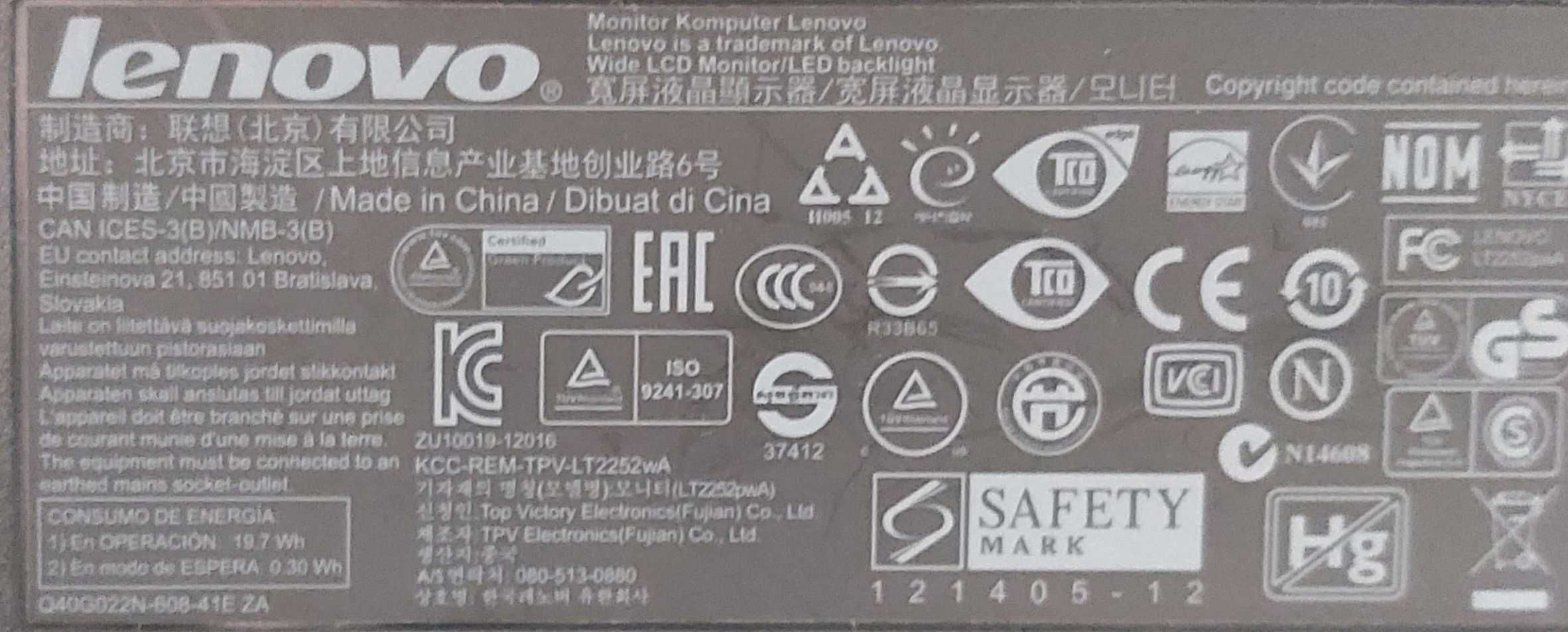 Monitor Lenovo ThinkVersion LT2252