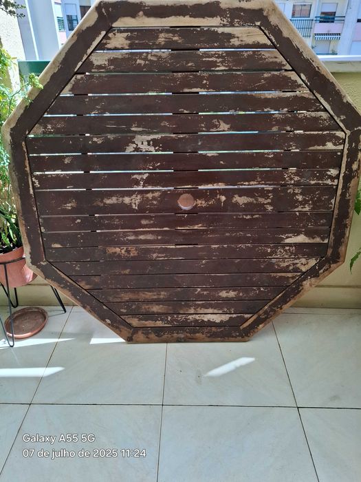 Tampo mesa madeira jardim hexagonal dimensões 118cm