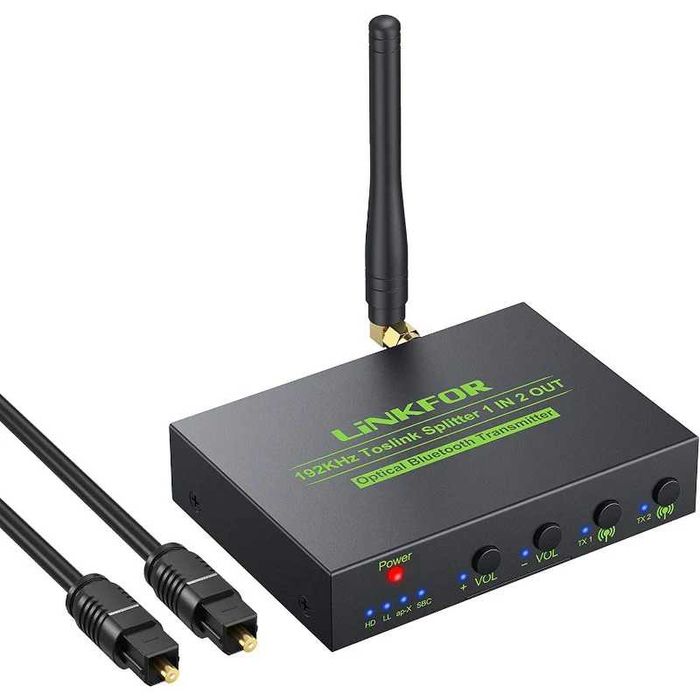 Nadajnik Bluetooth 5.0 LiNKFOR 192KHz 1X2 rozdzielacz optyczny
