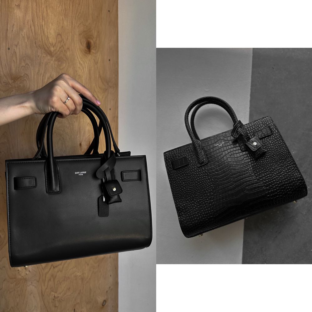 Сумка YSL Yves Saint Laurent гладка шкіра та шкіра крокодила | чорна