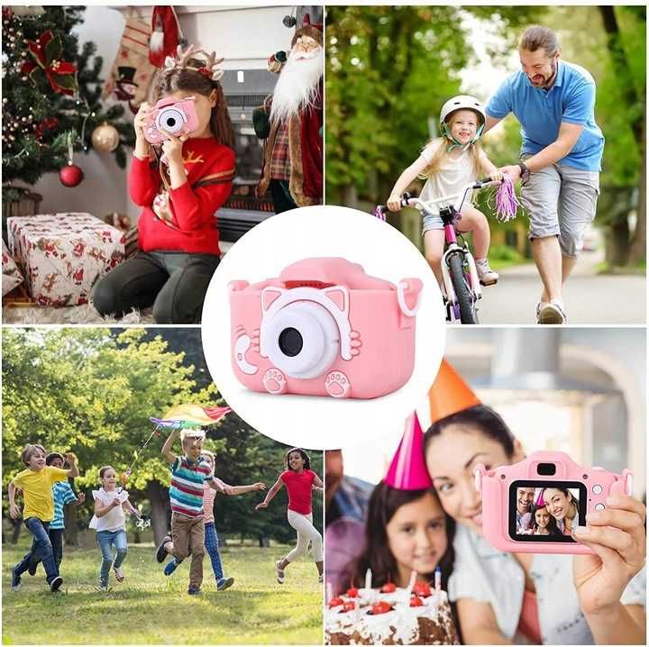 Aparat Cyfrowy Dla Dzieci Fotograficzny Niebieski Kotek Karta 4GB
