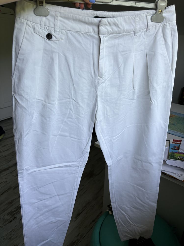 Zara basic chinos chinosy białe materiałowe eleganckie spodnie 40 L