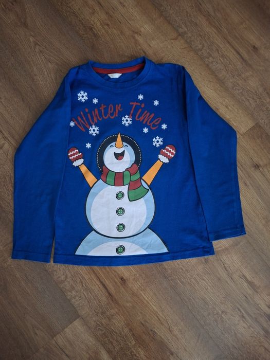 Niebieska bluzka z bałwanem długi rękaw 122 dla chłopców