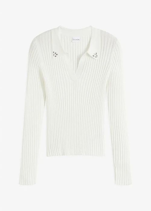 B.P.C sweter dzianinowy prążkowany śmietankowy polo 44/46.