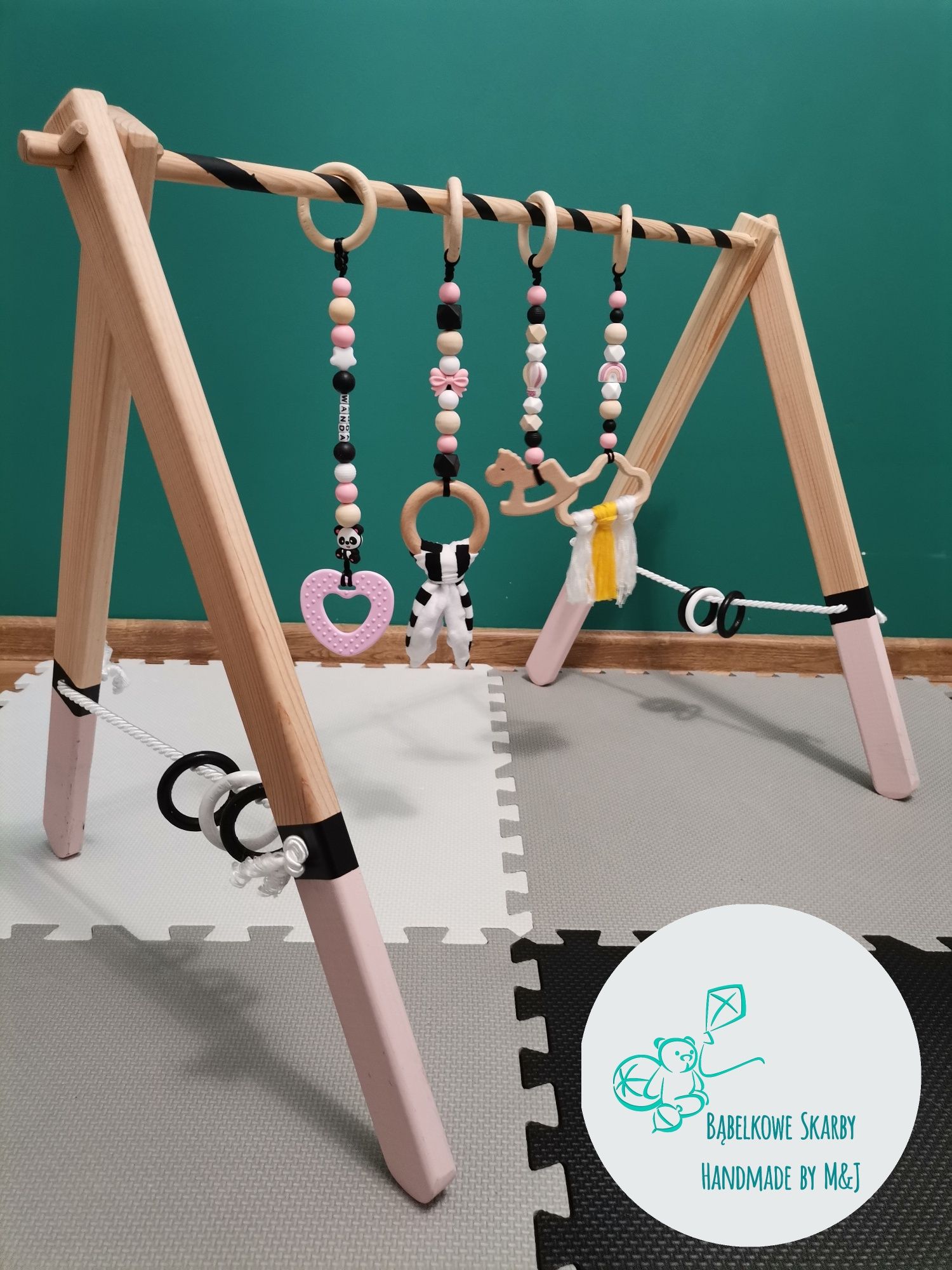 Nowy DUŻY Stojak edukacyjny drewniany Montessori Baby Gym