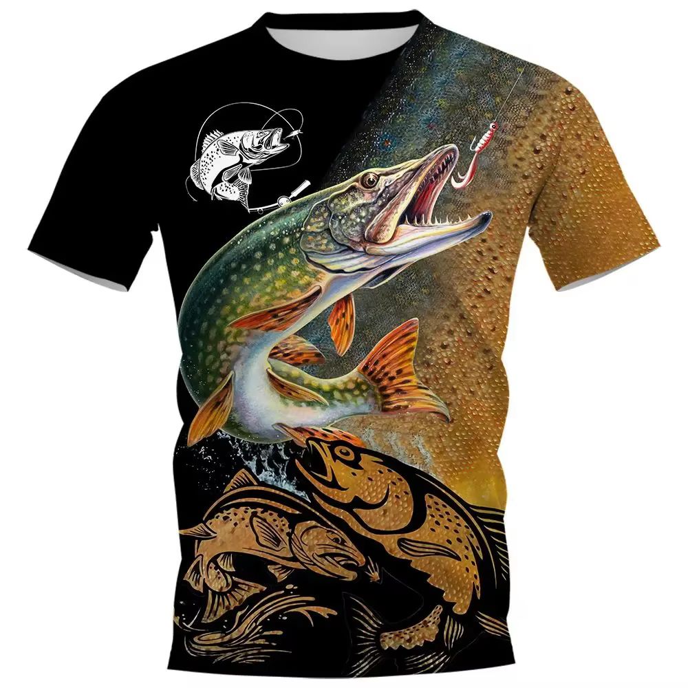 Męski T-Shirt z Nadrukiem 3D Prezent dla Wędkarza na Ryby - 3XL