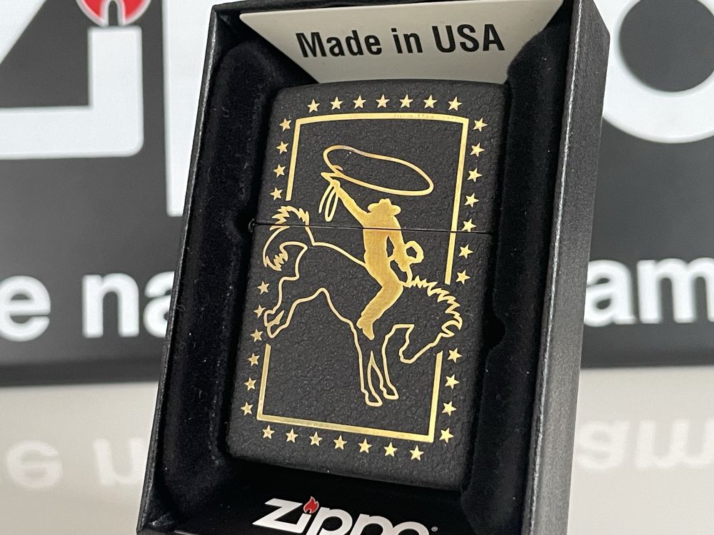Zapalniczka Zippo, Cowboy, kowboj, rodeo, koń, Black Crackle, NOWA