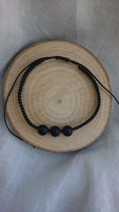 Bransoletka czarna sznurkowa pleciona makrama kamienie  czarny Onyks