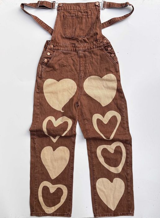 Ogrodniczki Dzinsowe Brązowe Brąz Serca S 36 Shein Jensowe