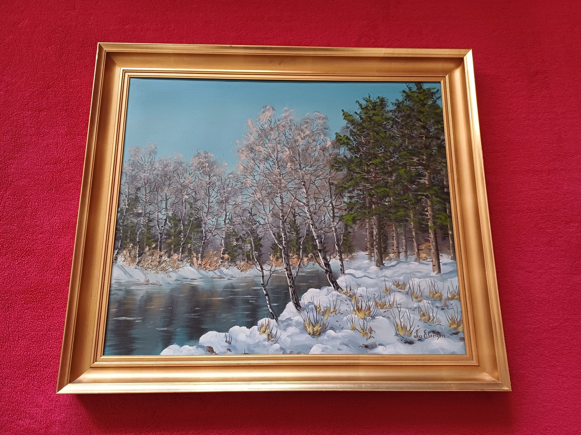Stary obraz na płótnie,, Zima" Otto Eilertsen