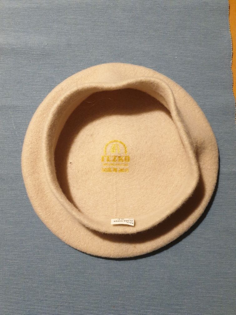 Beret 100% wełna beżowy Fezko Flora Super roz. 10,5'⁷