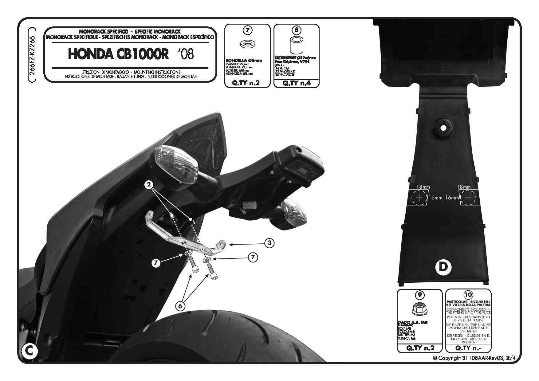 Stelaż Givi 266FZ do CB 1000 R 08>15 w syst. MONOLOCK i MONOKEY