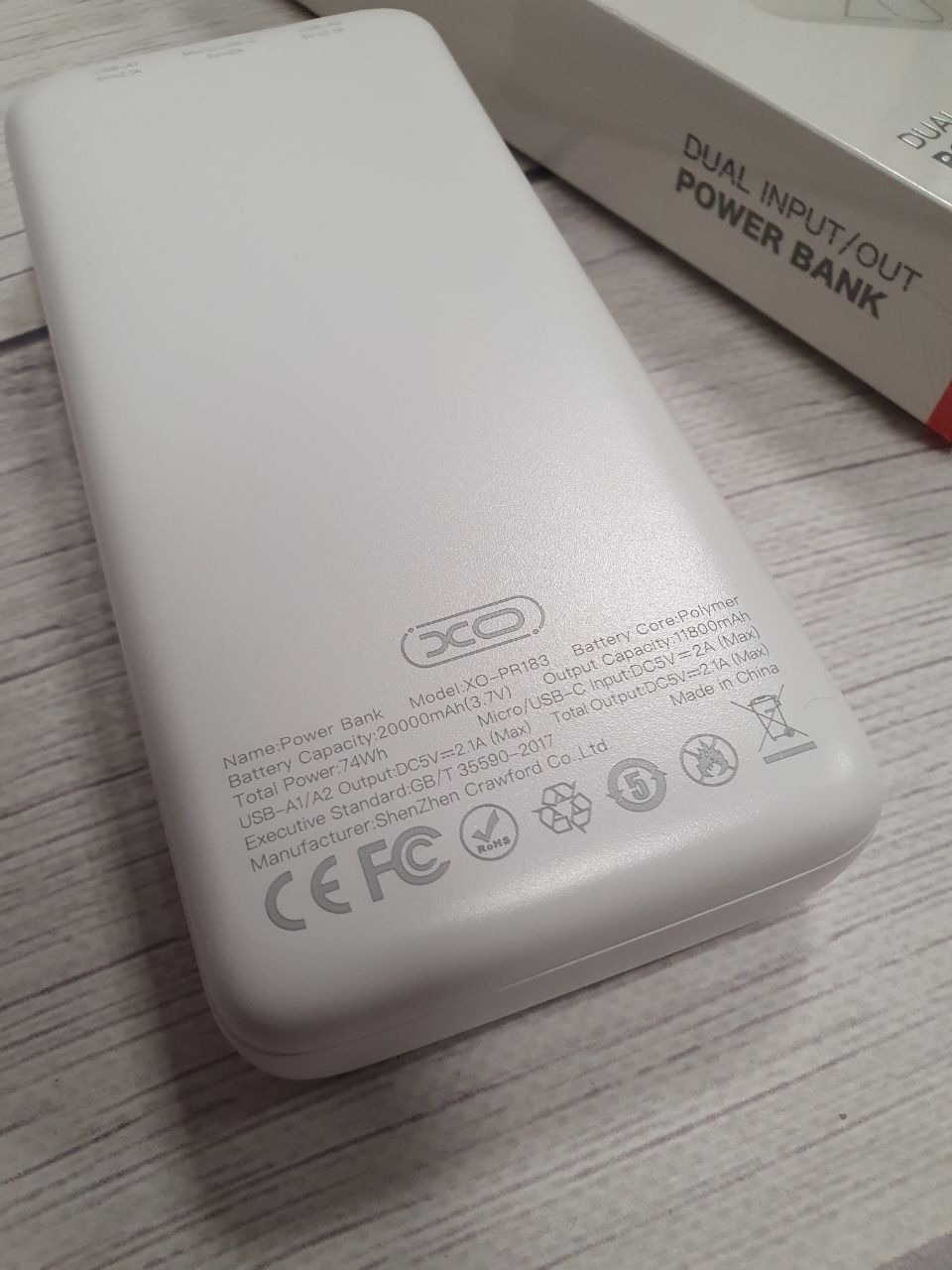 Power Bank powerbank Павербанк XO PR-183 20000mAh Белый