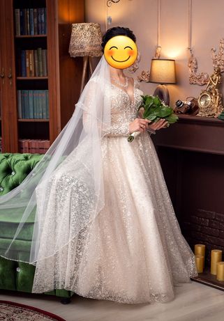 Срочно продаю ! Свадебное платье р.44 ( осеннее, длинный рукав)