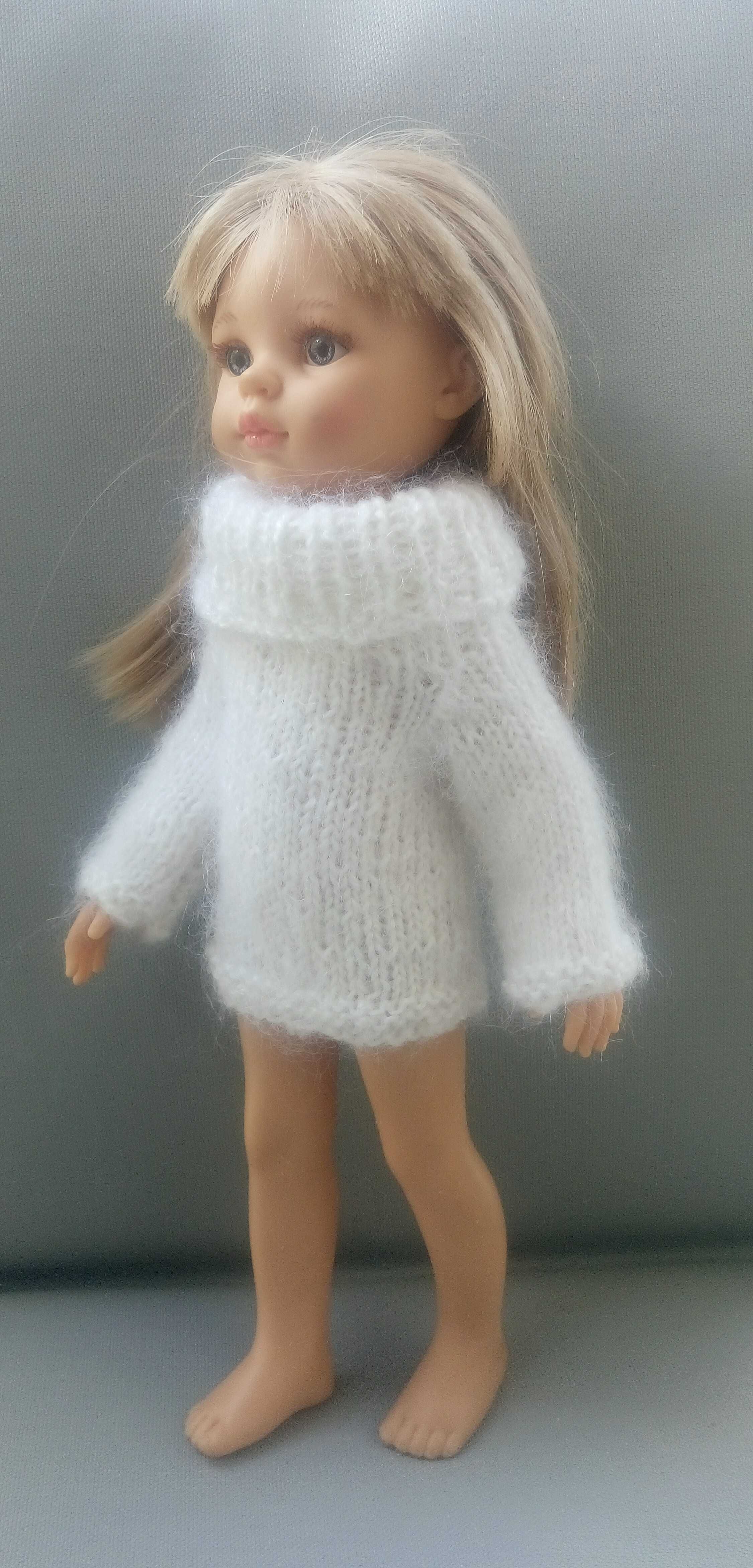 bialy moherowy sweterek dla lalki paola reina
