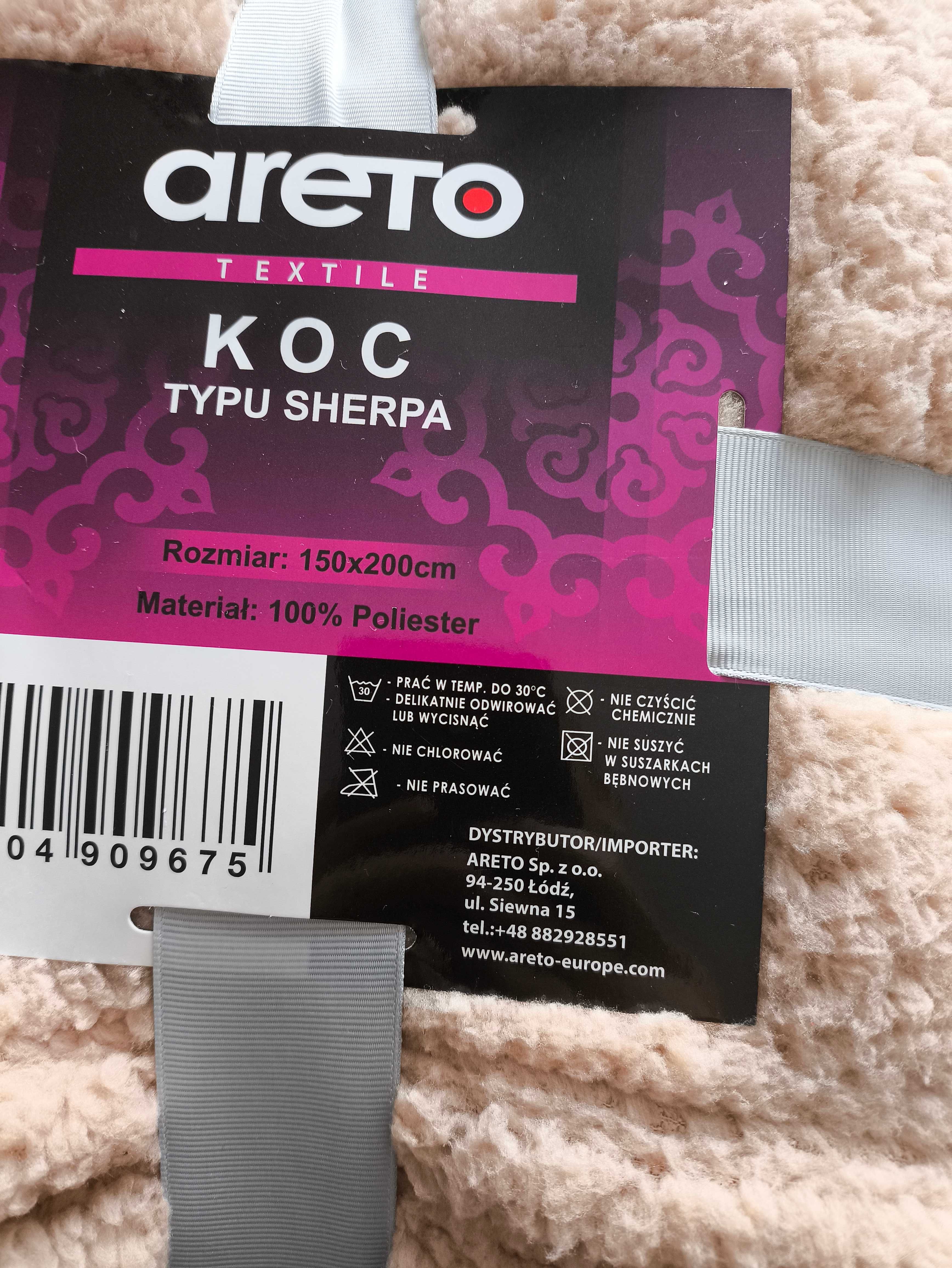 Koc typu sherpa puszysty beżowy 150x200