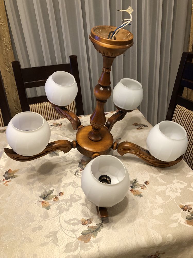 Żyrandol drewniany, stylowy, lampa PRL