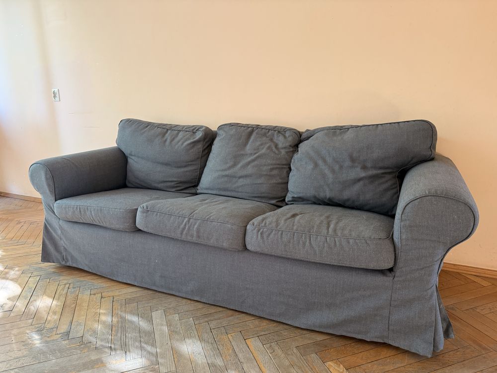 Sofa Ektrop Ikea 3 -osobowa, kolor ciemnoszary, zdejmowane pokrycie