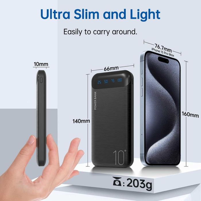 Power Bank 10 000 mAh 2 wyjściami USB 2.4 A i wejściem USB C [2264]