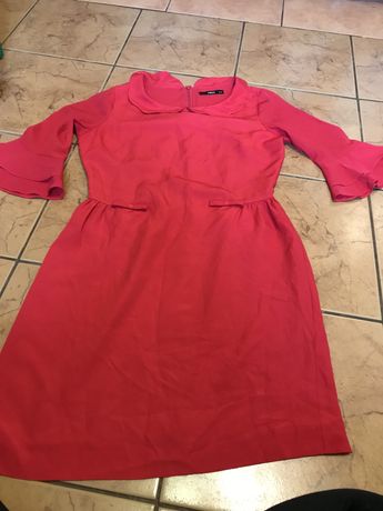Sukienka czerwona kokardki 34 8 36 elegancka falbanka  mikolajka