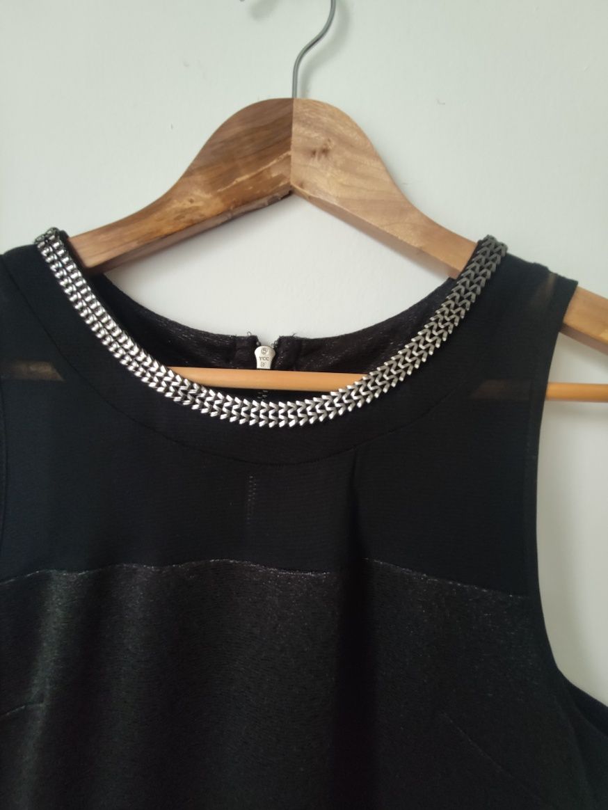 Długa czarna maxi elegancka sukienka na ramiączkach delikatna 40 42 l
