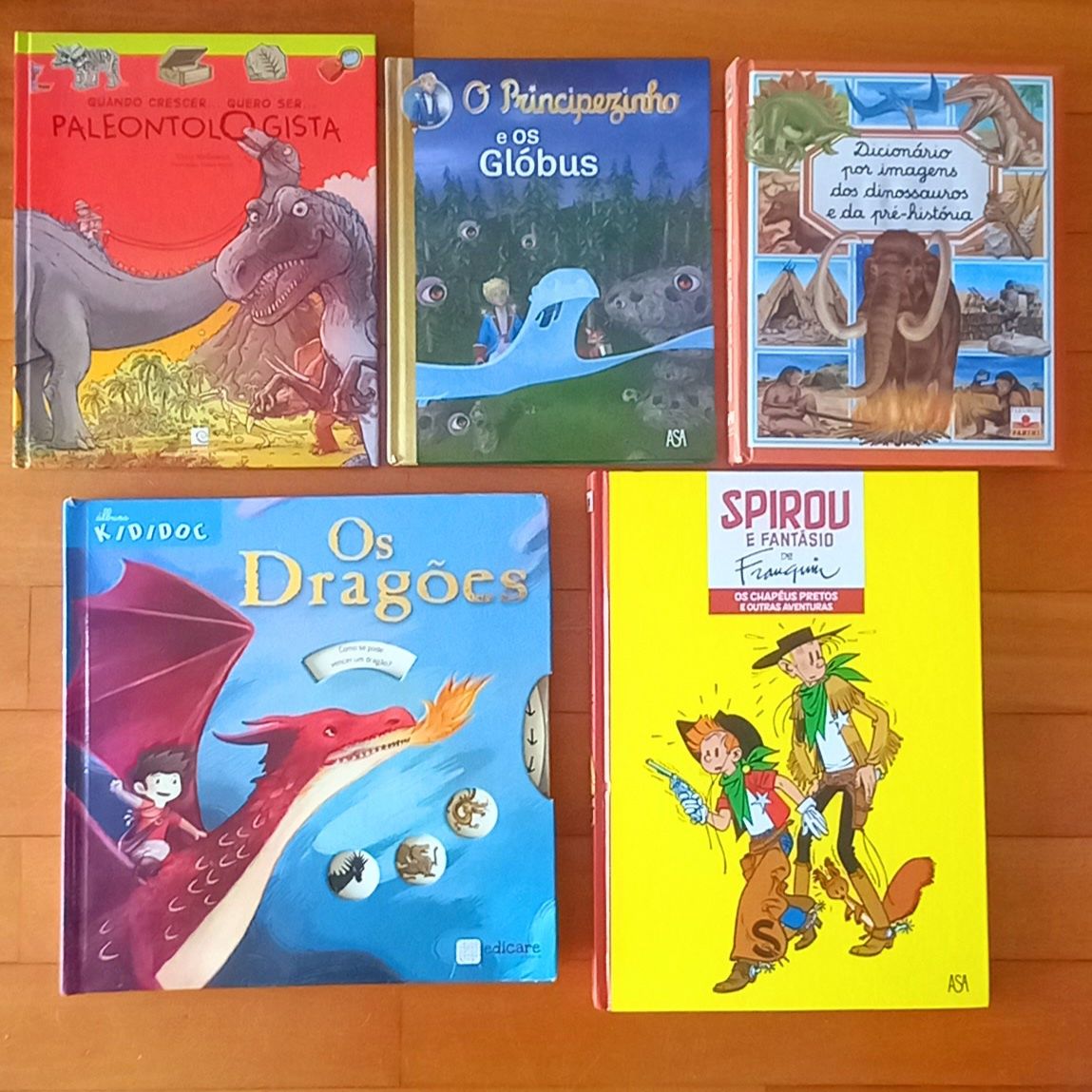 "Dinossauros" "Dragões" "Principezinho" "Spirou"