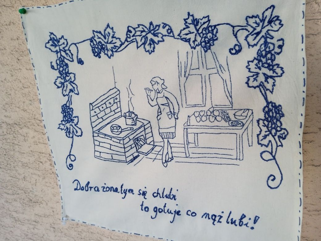 Makatka ścienna ręcznie haftowana nowa.Dobra żona tym się chlubi...