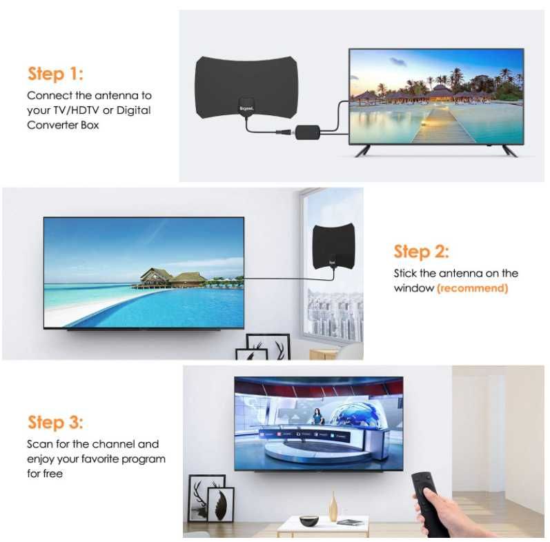 Bqeel antenna telewizyjna wewnętrzna DVB-T2 HEVC Full HD 4K kabel 4,4m