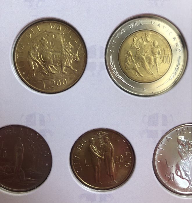 Lote de 7 Moedas (Liras) 1982–Cidade do Vaticano, Papa João Paulo II