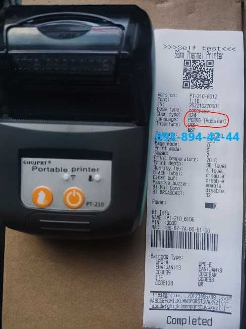 Мобільний термопринтер PT-210 для друку чеків 58 мм, з Bluetooth