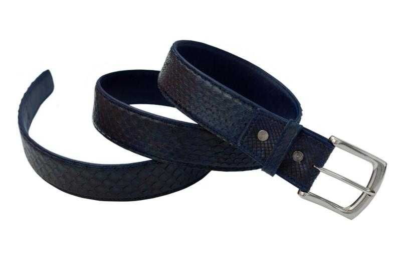 Ремень мужской из натуральной кожи питона синий серый бежевый