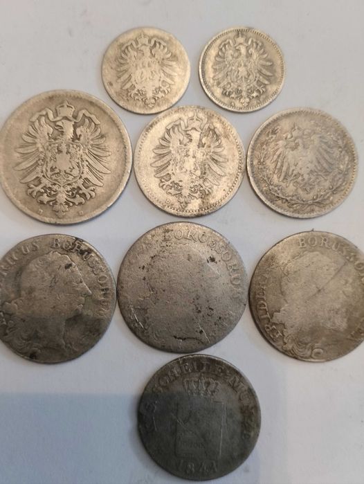 Zestaw dziewięciu srebrnych pruskich monet