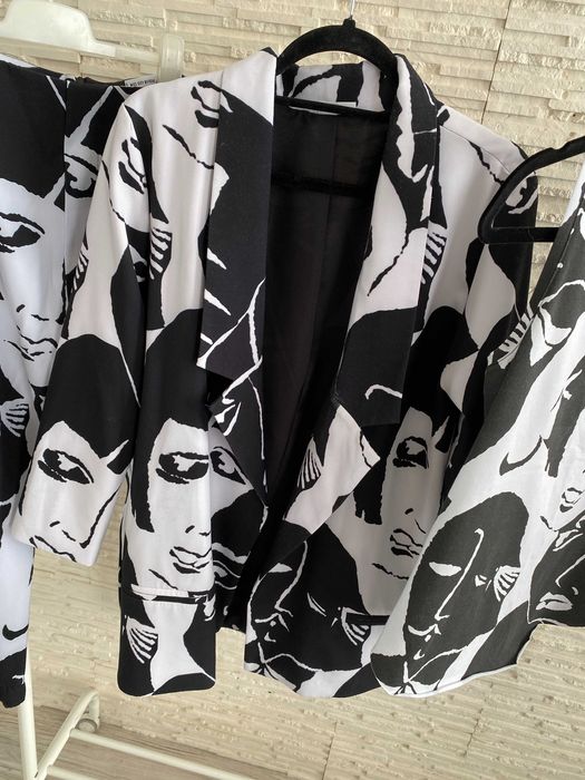 Miss city   3 cz garnitur z printem w twarze Marynarka spodnie top