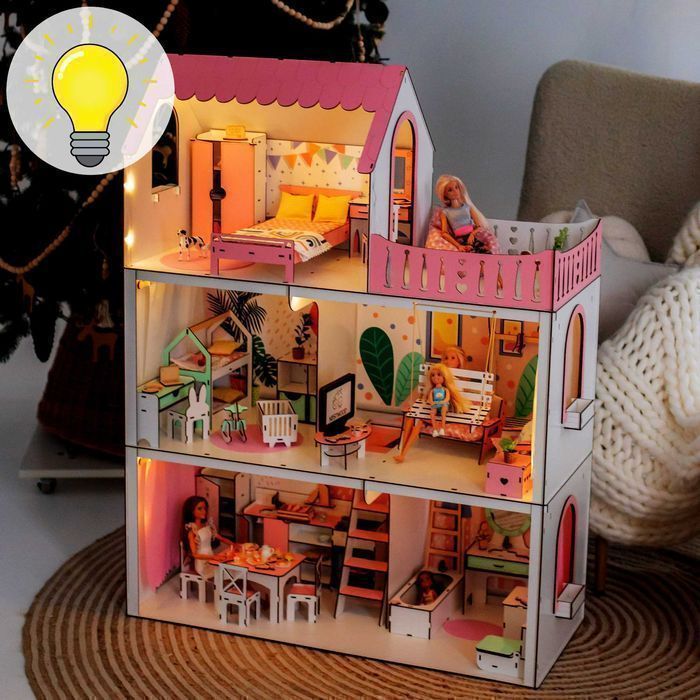 Ляльковий будинок з освітленням Кукольный Домик +подарок мебель Барби