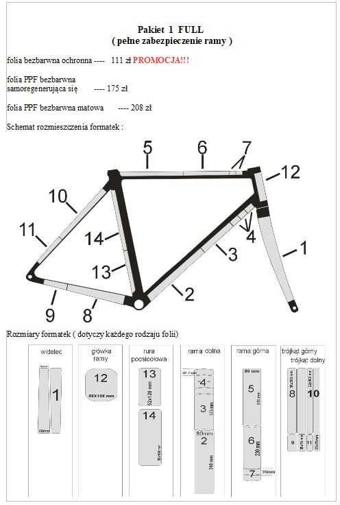 Folia ochronna na rower gotowe uniwersalne formatki