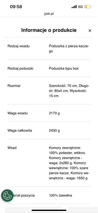 Nowa poduszka Nonsnibba jysk z pierzem kaczym